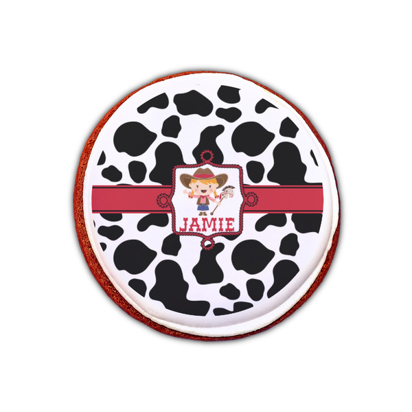 Cowprint Cowgirl Printed Icing Circle - XSmall - On Cookie