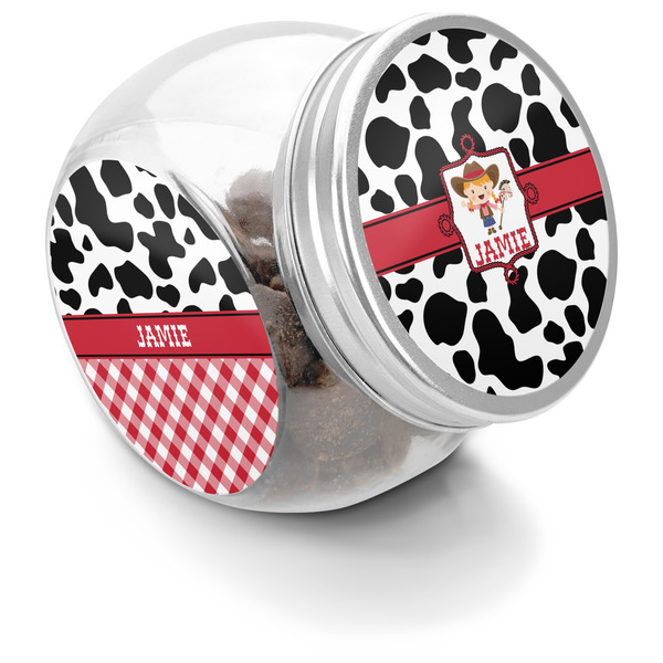 Custom Cowprint Cowgirl Puppy Treat Jar (Personalized)