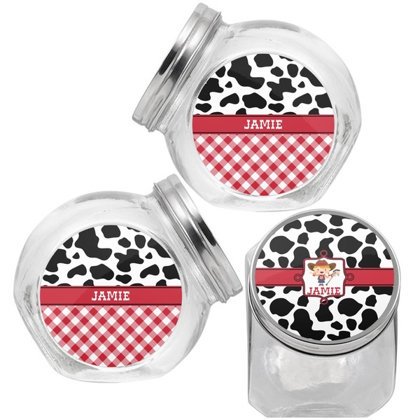 Cowprint Cowgirl Puppy Treat Jar - Top Left Right