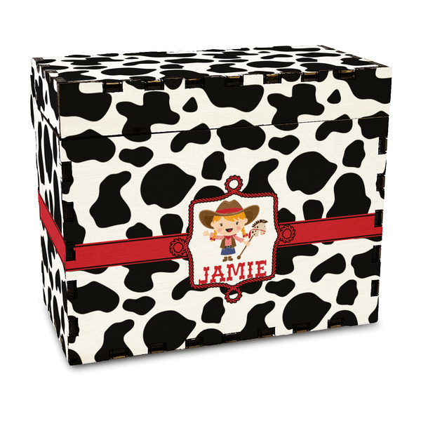 Custom Cowprint Cowgirl Wood Recipe Box - Full Color Print (Personalized)