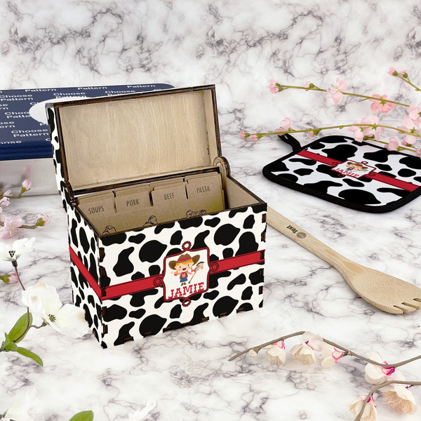 Cowprint Cowgirl Recipe Box - Full Color - In Context