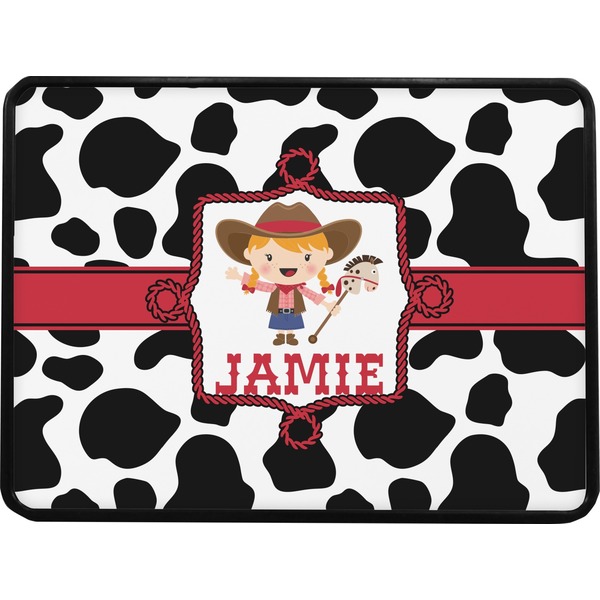 Cowprint Cowgirl Rectangular Trailer Hitch Cover (Personalized)