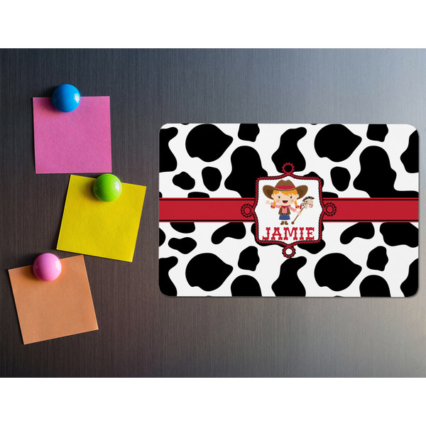 Cowprint Cowgirl Rectangular Fridge Magnet - LIFESTYLE