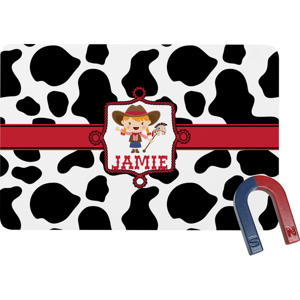 Custom Cowprint Cowgirl Rectangular Fridge Magnet (Personalized)