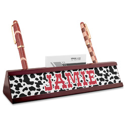 Cowprint Cowgirl Red Mahogany Nameplate with Business Card Holder (Personalized)