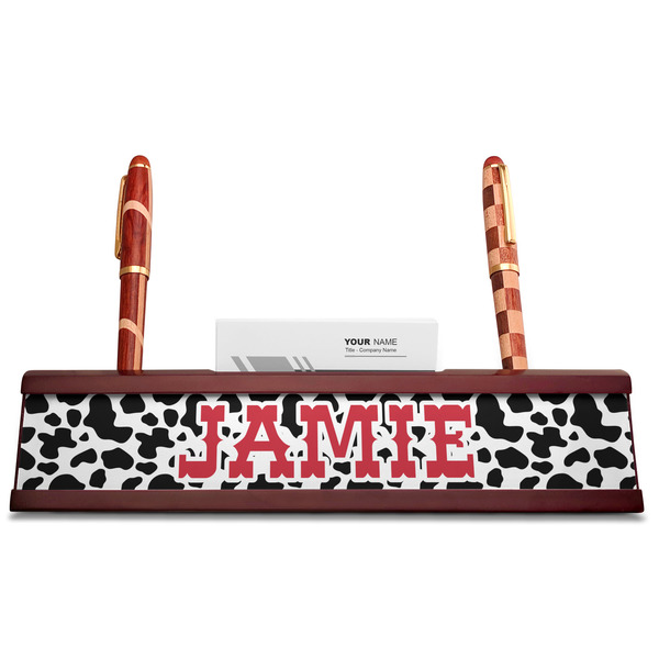 Cowprint Cowgirl Red Mahogany Nameplates with Business Card Holder - Straight