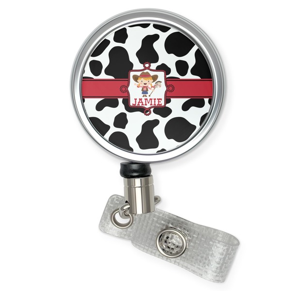 Custom Cowprint Cowgirl Retractable Badge Reel (Personalized)