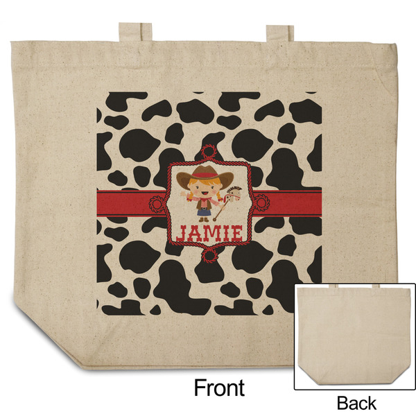 Cowprint Cowgirl Reusable Cotton Grocery Bag - Front & Back View