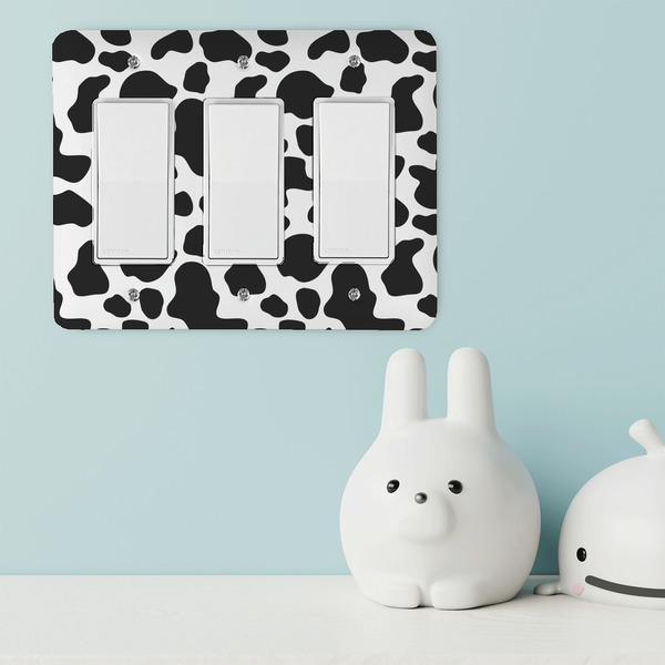 Cowprint Cowgirl Rocker Light Switch Covers - Triple - IN CONTEXT