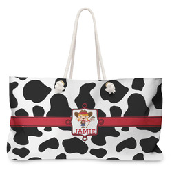 Cowprint Cowgirl Large Tote Bag with Rope Handles (Personalized)