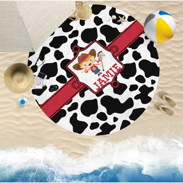 Cowprint Cowgirl Round Beach Towel Lifestyle