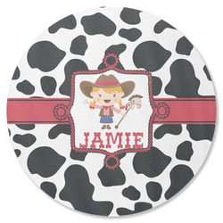 Cowprint Cowgirl Round Rubber Backed Coaster (Personalized)