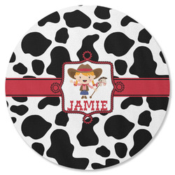 Cowprint Cowgirl Round Rubber Backed Coaster (Personalized)