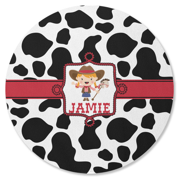 Cowprint Cowgirl Round Coaster Rubber Back - Single