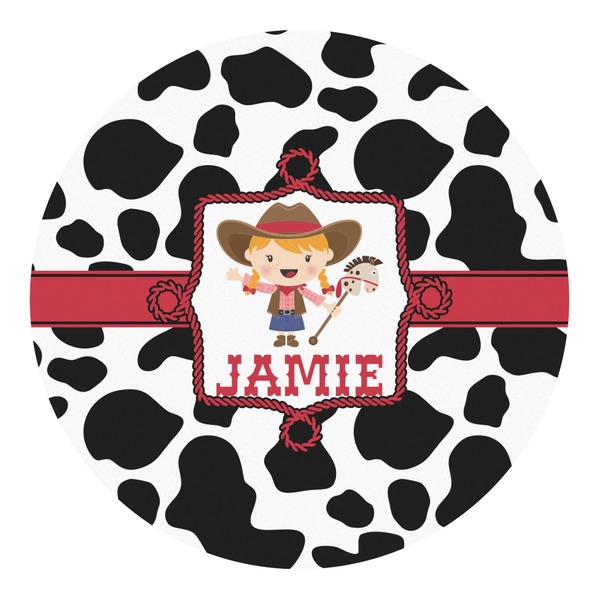 Custom Cowprint Cowgirl Round Decal - XLarge (Personalized)