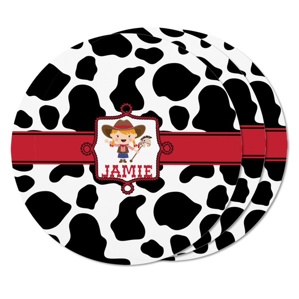 Cowprint Cowgirl Round Fridge Magnet - THREE
