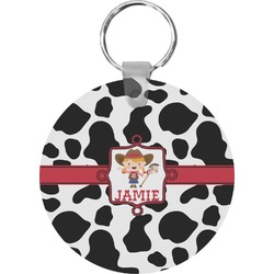 Cowprint Cowgirl Round Plastic Keychain (Personalized)