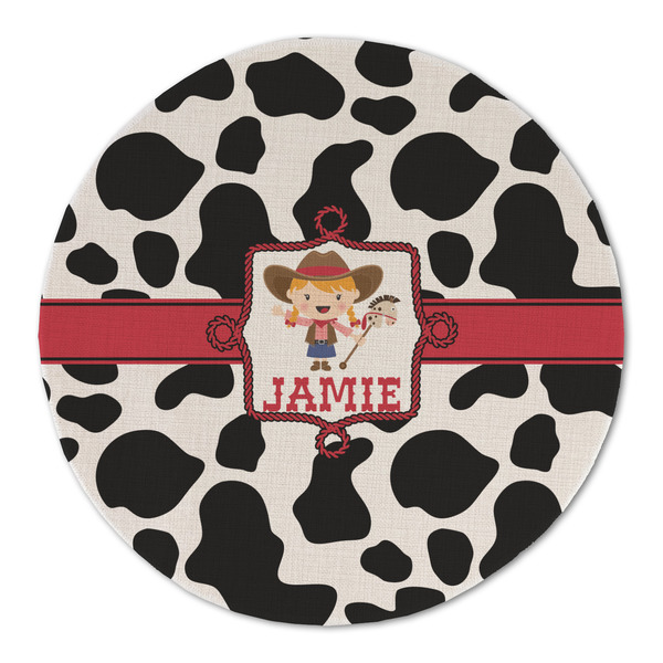 Custom Cowprint Cowgirl Round Linen Placemat (Personalized)