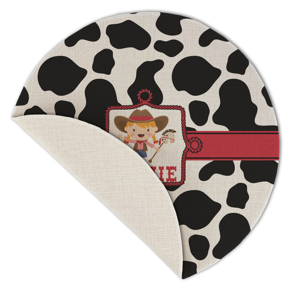 Cowprint Cowgirl Round Linen Placemats - Front (folded corner single sided)