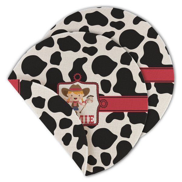 Custom Cowprint Cowgirl Round Linen Placemat - Double Sided (Personalized)