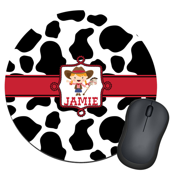 Custom Cowprint Cowgirl Round Mouse Pad (Personalized)