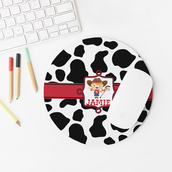 Cowprint Cowgirl Round Mousepad - LIFESTYLE 2