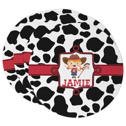 Cowprint Cowgirl Round Paper Coasters w/ Name or Text