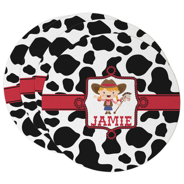 Custom Cowprint Cowgirl Round Paper Coasters w/ Name or Text
