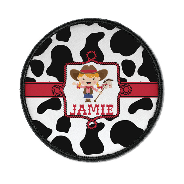 Custom Cowprint Cowgirl Iron On Round Patch w/ Name or Text