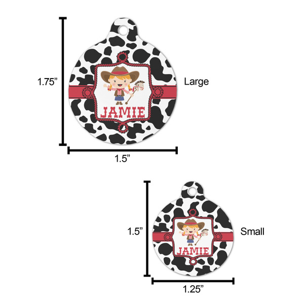 Cowprint Cowgirl Round Pet ID Tag - Large - Comparison Scale
