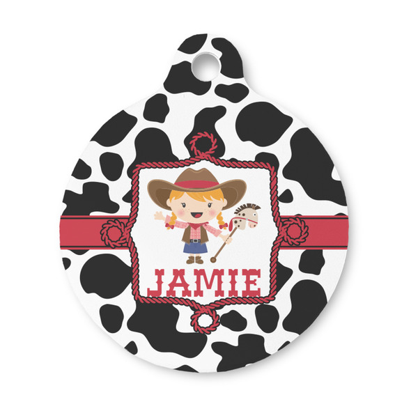 Custom Cowprint Cowgirl Round Pet ID Tag - Small (Personalized)