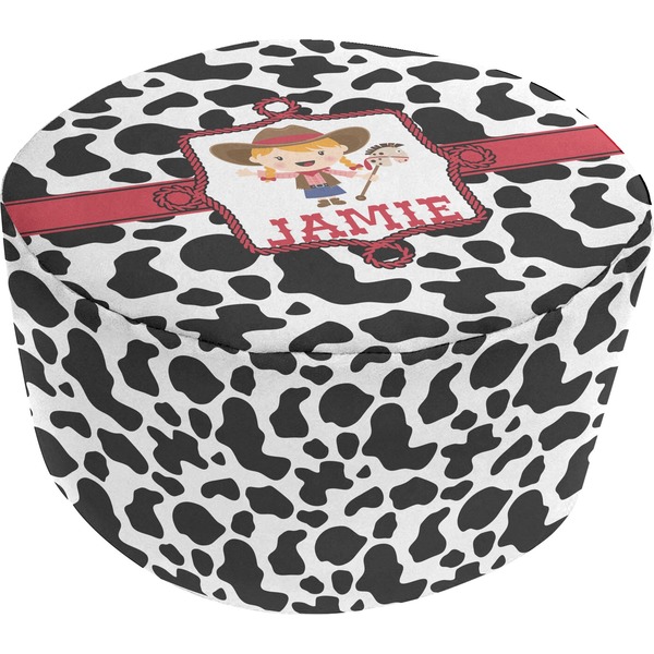 Custom Cowprint Cowgirl Round Pouf Ottoman (Personalized)