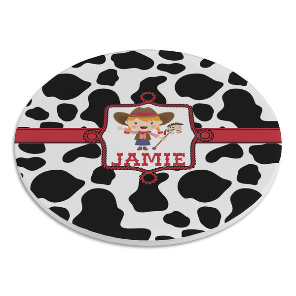 Cowprint Cowgirl Round Stone Trivet - Angle View