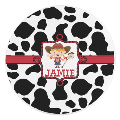 Cowprint Cowgirl Round Stone Trivet (Personalized)