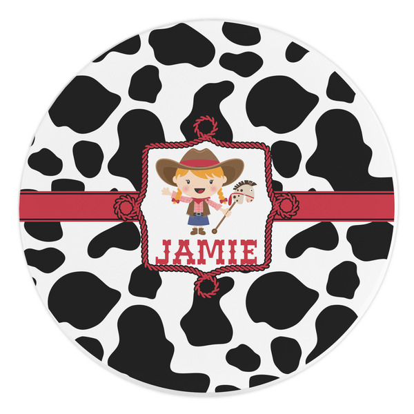 Custom Cowprint Cowgirl Round Stone Trivet (Personalized)