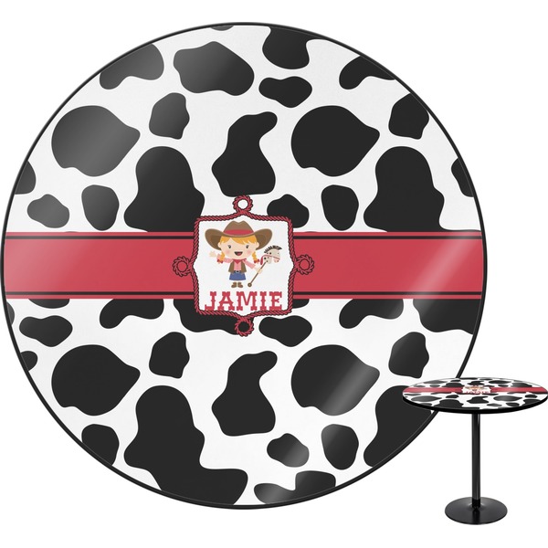 Custom Cowprint Cowgirl Round Table - 24" (Personalized)
