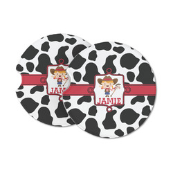 Cowprint Cowgirl Sandstone Car Coasters (Personalized)