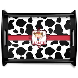 Cowprint Cowgirl Black Wooden Tray - Large (Personalized)