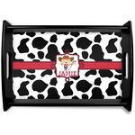 Cowprint Cowgirl Black Wooden Tray - Small (Personalized)