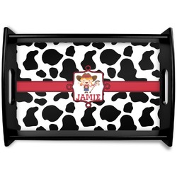 Cowprint Cowgirl Black Wooden Tray - Small (Personalized)