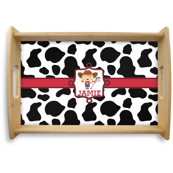 Custom Cowprint Cowgirl Natural Wooden Tray - Small (Personalized)