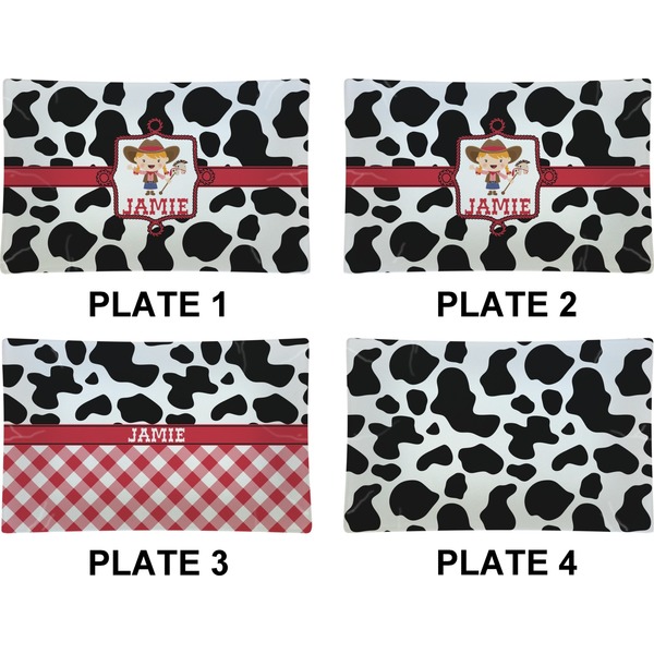Cowprint Cowgirl Set of Rectangular Dinner Plates (Approval)