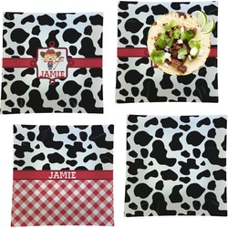 Cowprint Cowgirl Set of 4 Glass Square Lunch / Dinner Plate 9.5" (Personalized)