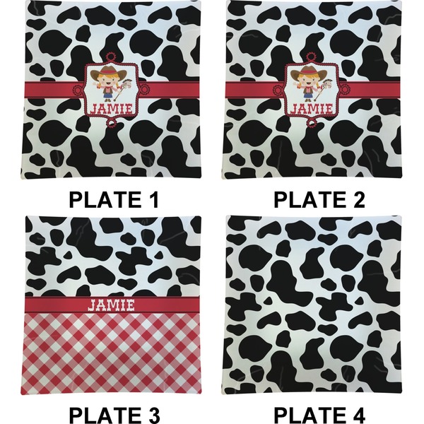 Cowprint Cowgirl Set of Square Dinner Plates (Approval)