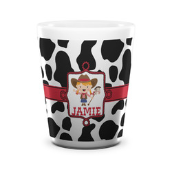 Cowprint Cowgirl Ceramic Shot Glass - 1.5 oz - White - Set of 4 (Personalized)