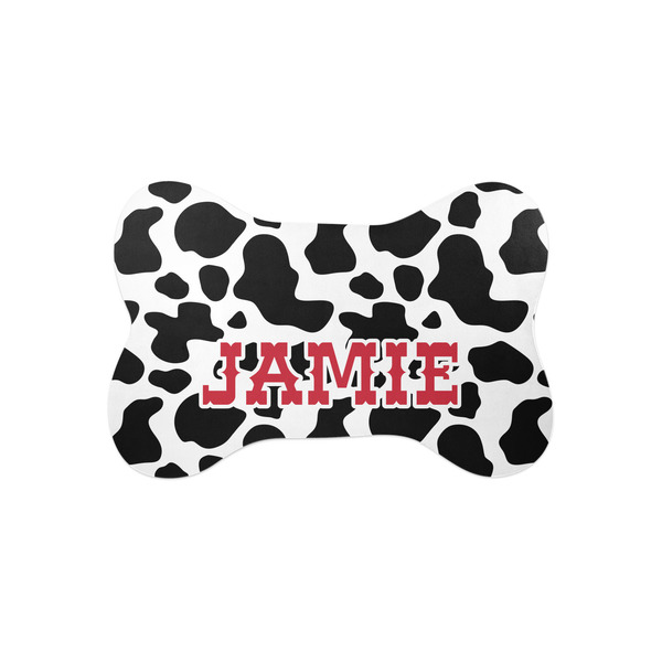 Custom Cowprint Cowgirl Bone Shaped Dog Food Mat (Small) (Personalized)