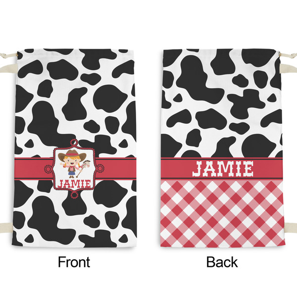 Cowprint Cowgirl Small Laundry Bag - Front & Back View
