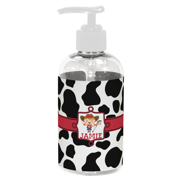 Custom Cowprint Cowgirl Plastic Soap / Lotion Dispenser (8 oz - Small - White) (Personalized)