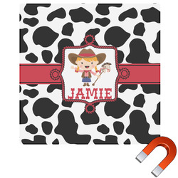 Cowprint Cowgirl Square Car Magnet - 10" (Personalized)