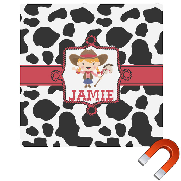 Custom Cowprint Cowgirl Square Car Magnet - 6" (Personalized)